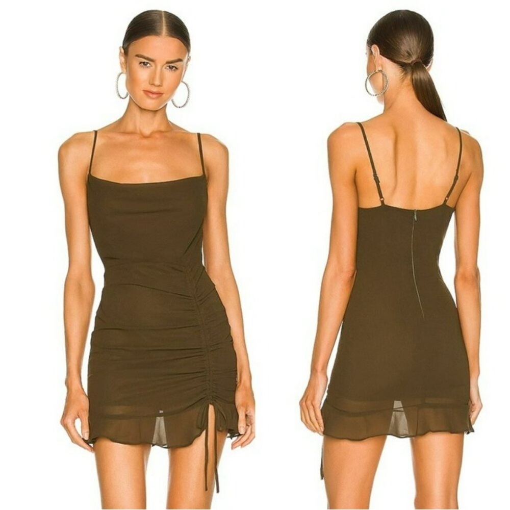 MORE TO COME Mileva Ruched Mini Dress in Olive